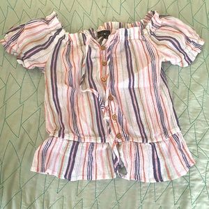 Multi-colored tie blouse with buttons